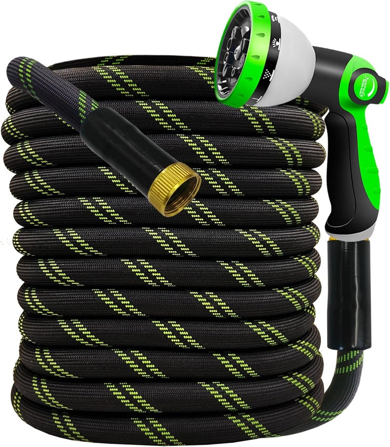 Junredy Garden Hose 25 FT, NON-EXPANDABLE Heavy-Duty Flexible & Lightweight Water Hose with 10-Function Nozzle, No-Kink Design, Leak-Proof Super Fabric, Solid Fittings for Lawn, Car, RV, Outdoor - Image 1